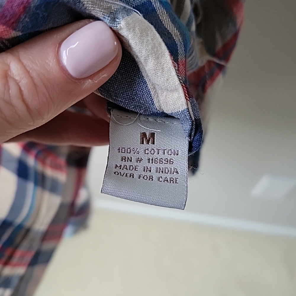 Alessandro Miele Womens Medium Plaid Shirt Dress 3/4 Sleeves Frayed Curved Hem - Picture 11 of 12